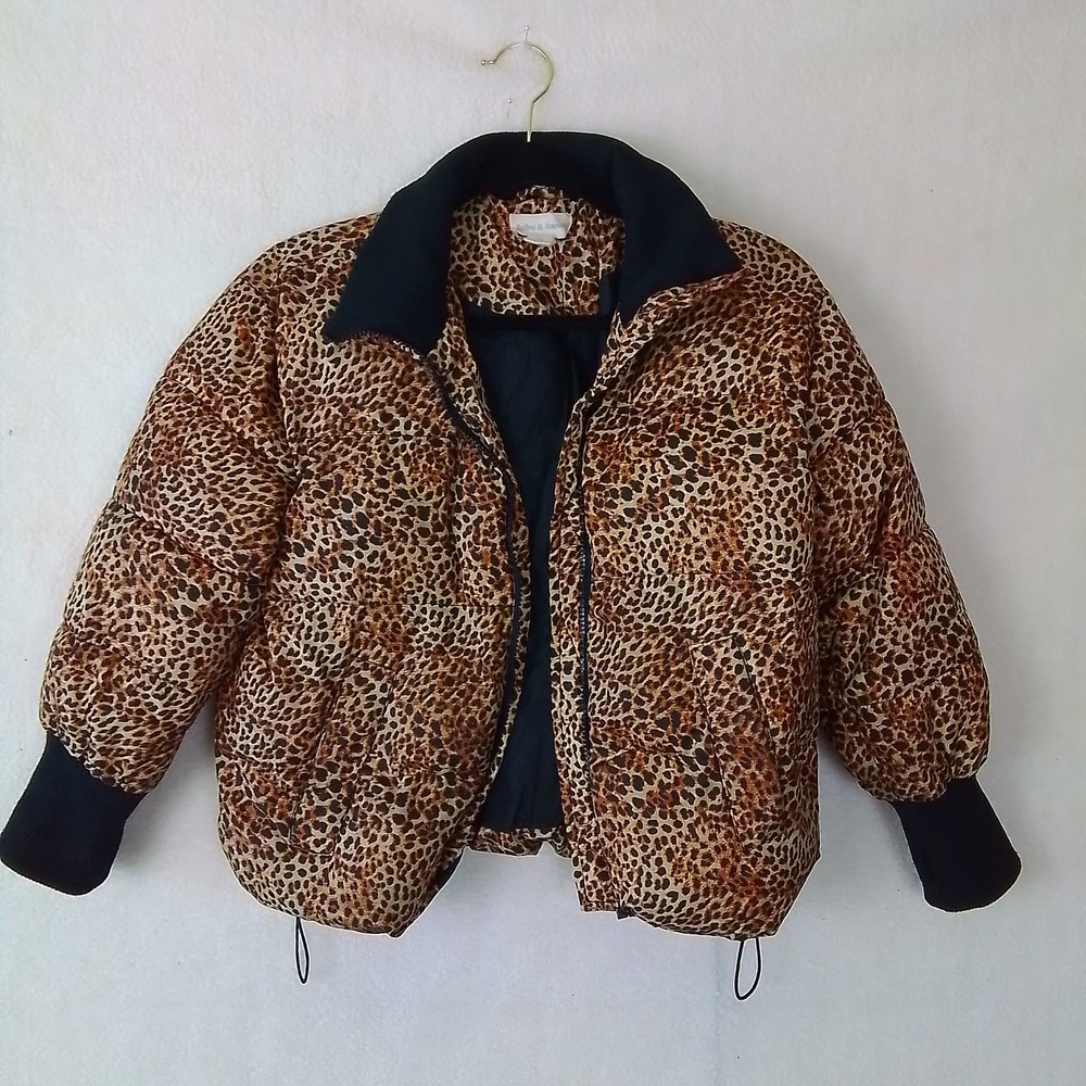 Jake & Anna Girl's‎ Cropped Puffer Jacket Size 14 in Leopard Print *FLAWED*